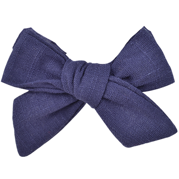 Navy Linen Bow Clip