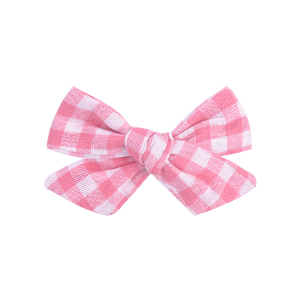 Pink Gingham Linen Bow Clip