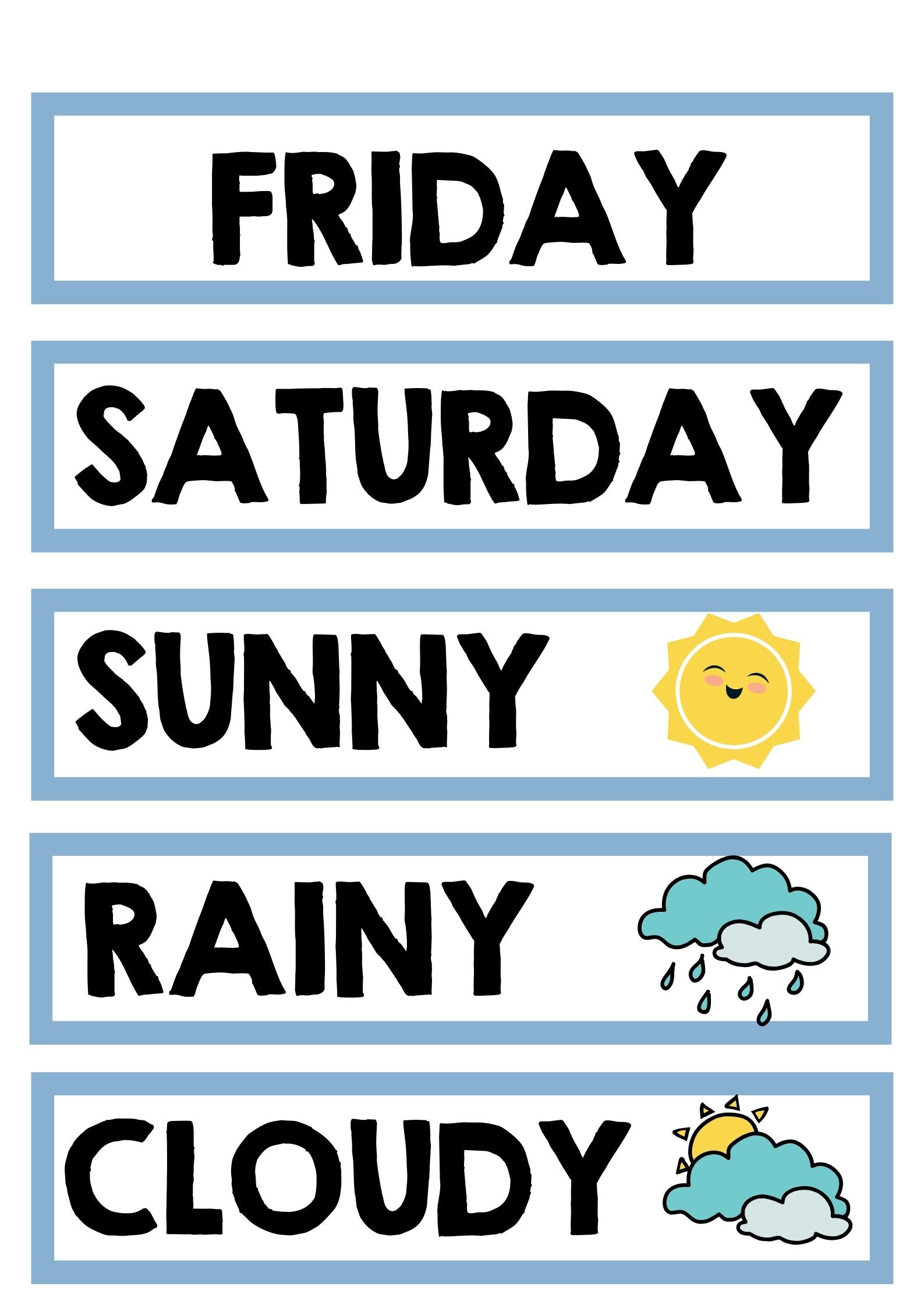 BLUE DAYS OF THE WEEK & WEATHER CARDS