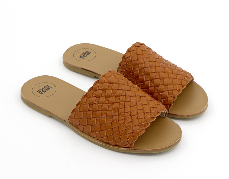 Tan Leather Willow Weave Ladies Slide's