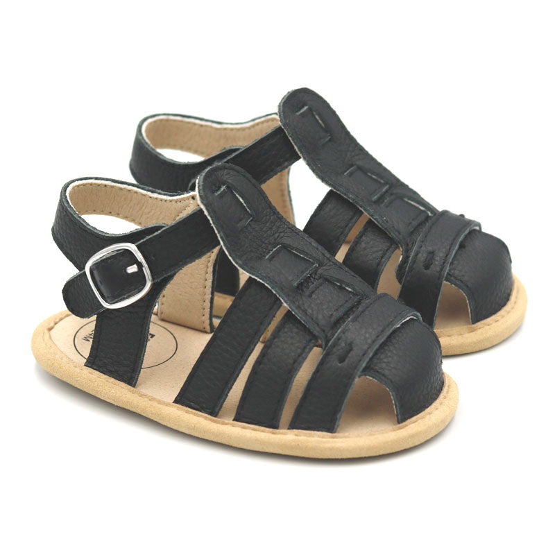 Black Leather Penny Sandals