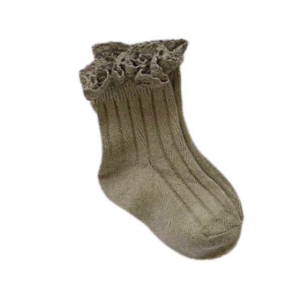 Khaki Ribbed Lace Ankle Socks