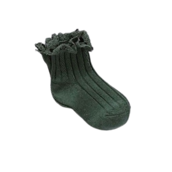 Fern Green Ribbed Lace Ankle Socks