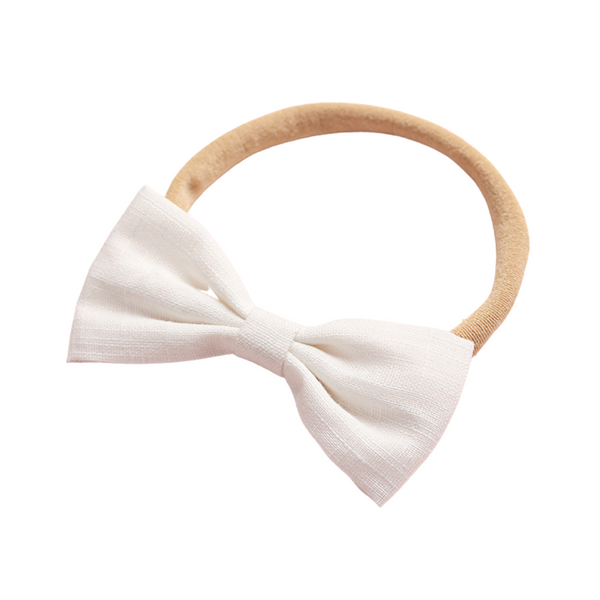 White Linen Bow Headband