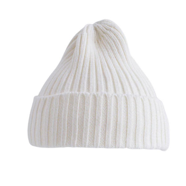 White Ribbed Knitted Beanie