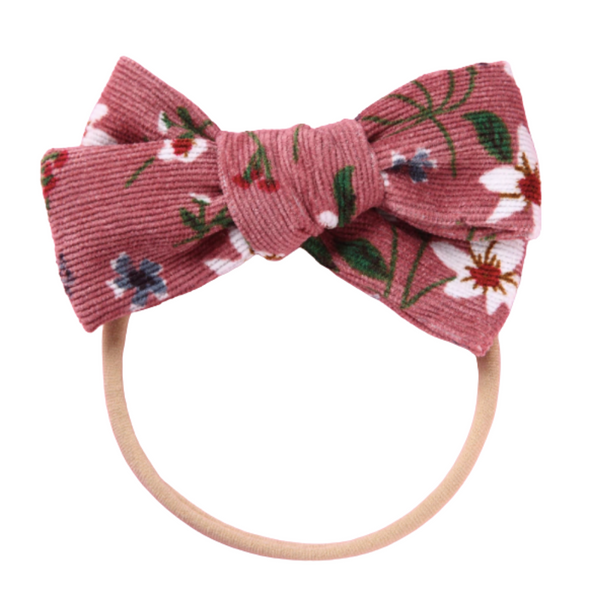 Pink Floral Ribbed Knot Headband