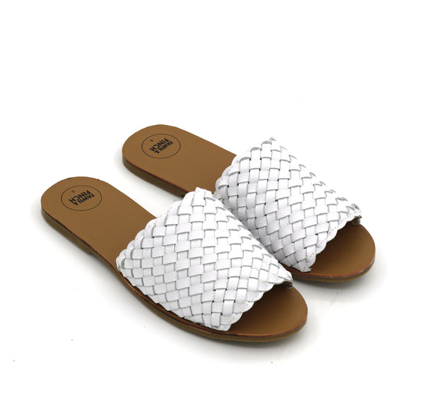 White Leather Willow Weave Ladies Slide's