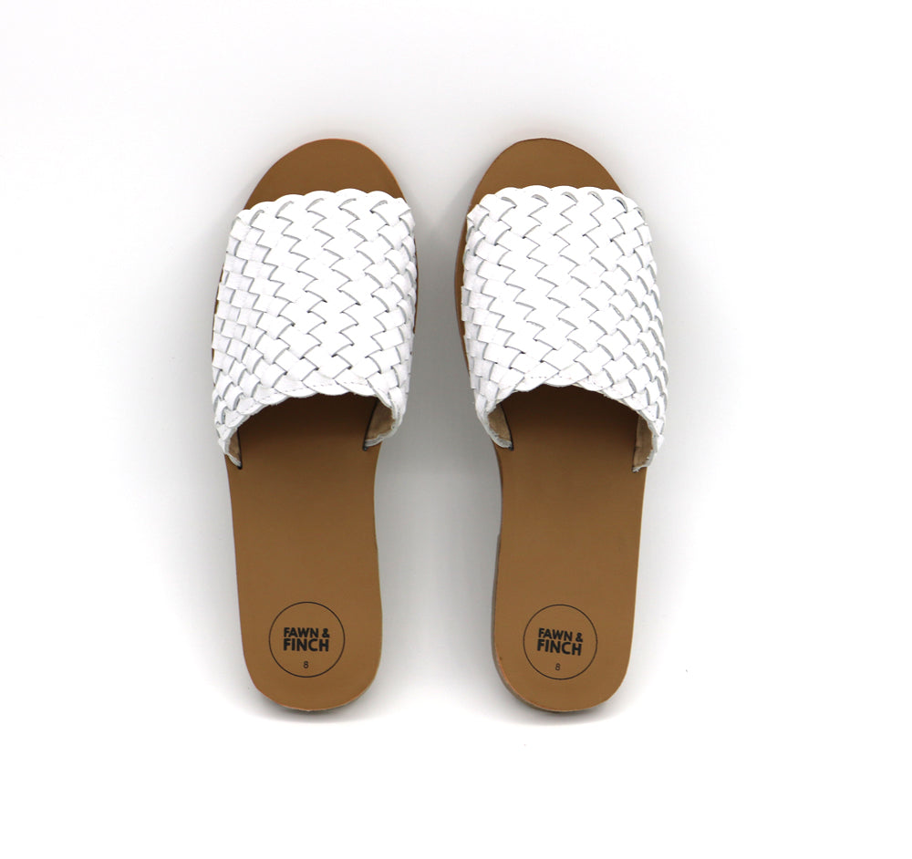 White Leather Willow Weave Ladies Slide's